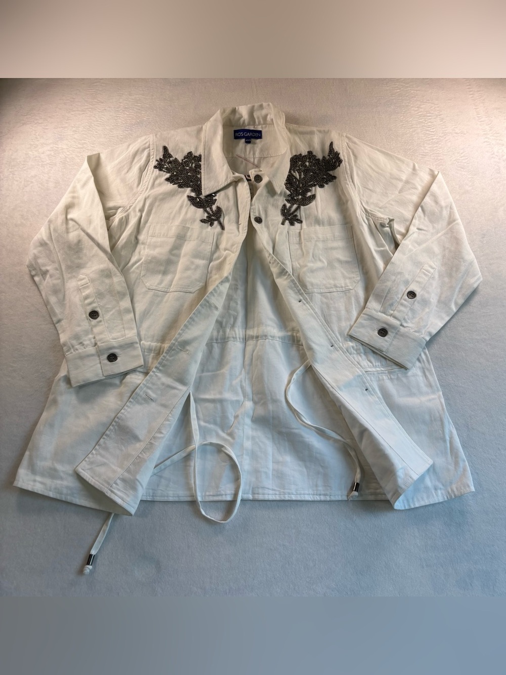 Ivory Utility Jacket with Black Embroidered Shoulders